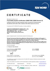 FSSC 22000 VINAYAK INGREDIENTS INDIA PRIVATE LIMITED Natural Food Color Manufacturer