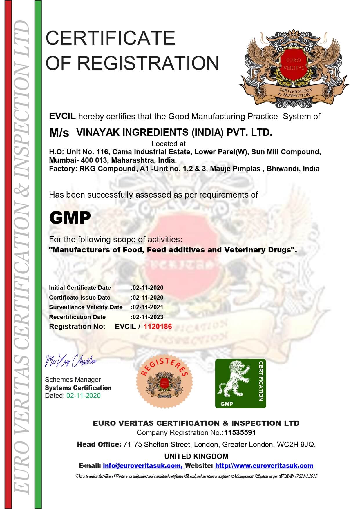 GMP Vinayak Ingredients India Private Limited - Synthetic Food Color Manufacturer